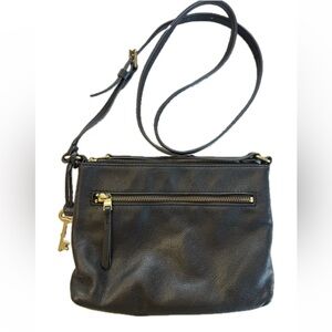 Vintage Fossil Black Leather Crossbody Bag